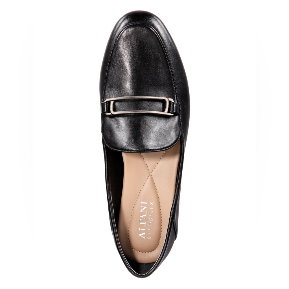 Alfani Women's Black Leather Goldii Step 'N Flex Back Loafers Women’s 6.5 Office